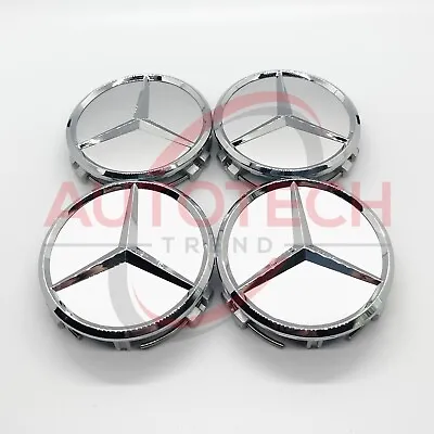 Set Of 4 Mercedes-Benz Silver/Chrome Wheel Center Caps - 75MM AMG WREATH • $16.99