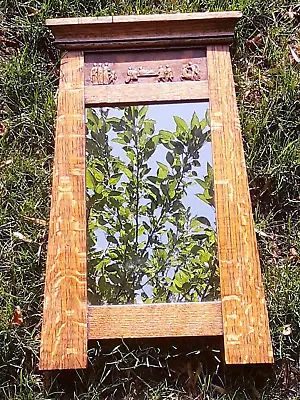 Excellent Tiger Oak Mission Arts Crafts Wall Mirror Frame W/ Celluloid King Tut • $149.99