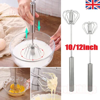 Semi-Auto Egg Whisk Hand Push Egg Beater Stainless Steel Blender Mixer Whisk • £4.18