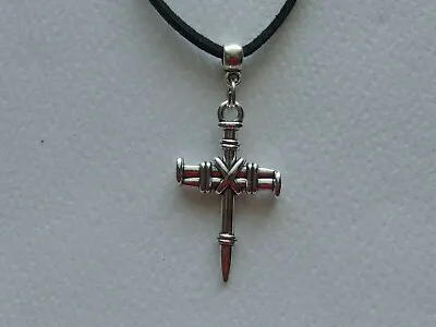 Men's Surfers Adjustable Religious Nail Cross Necklace Vegan Leather Suede Cord • $7.99
