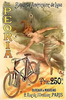 1900 La Peoria Bicyclette American  Vintage Style French Bicycle Poster - 24x36 • $24.95
