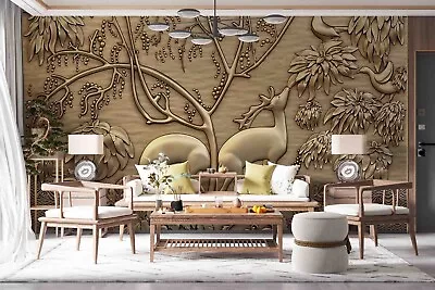 3D Brown Relief Tree Elk Wall Murals Wallpaper Murals Wall Sticker 100 • $129.52