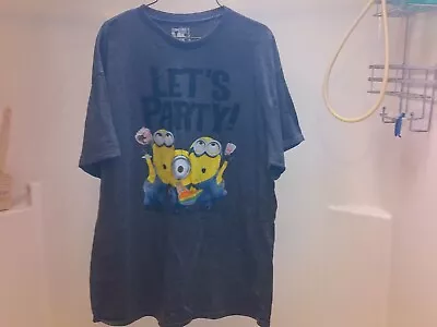 Despicable Me T Shirt Gray Short Sleeve Lets Party Minions Graphic Tee Mens XL • $8.95