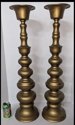 Pair Vintage Metal Pillar Candlesticks 32.5   Holders Floor Altar Church Temple. • $225