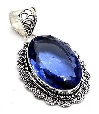 925 Sterling Silver London Blue Topaz Gemstone Jewelry Vintage Pendant Size-2  • $16.99