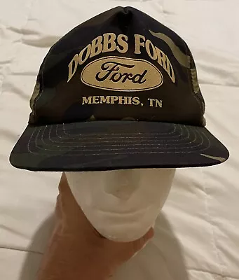 Vintage 80s 90s Dobbs Ford Memphis TN Camo Trucker Hat Cap Snapback Dealership • $25.78