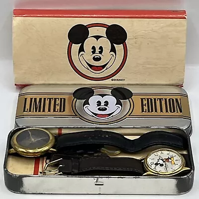 Walt Disney Mickey Mouse Fossil Wrist Watch 2 In Original Tin Box Time Works • $39.95