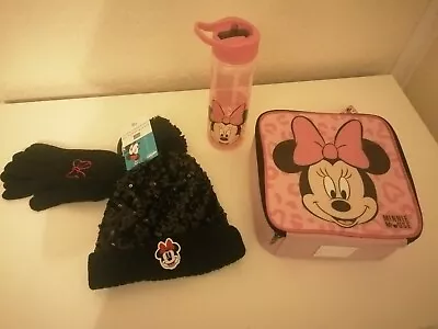 Minnie Mouse Lunch Bag Water Bottle & Hat And Glove Set Size 3 To 6 Years BNWT • £16.99