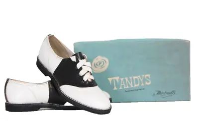 VTG 1950s Saddle Shoes Black & White Leather Size 6 Narrow Or 5.5 NOS • $98