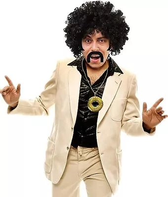 70's Costume Disco Costume Men Afro Wigs Disco Accessories  Rock Halloween 4 Pc • $14.90