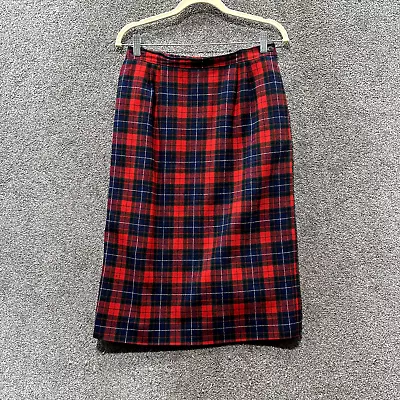 VTG Pendleton Midi Skirt Women 10 Red Plaid 100% Virgin Wool Pleated USA Made • $29.04