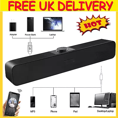 Wired Sound Bar USB Stereo Speakers For Computer PC Computer Tablets Laptop UK • £12.91