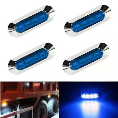 4X Blue 4 LED 4  Side Marker Light Clearance Truck Trailer With Chrome Bezel  • $12.93