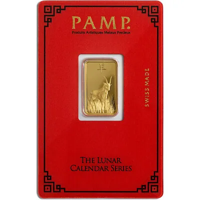 5 Gram Gold Bar - PAMP Suisse - Lunar Year Of The Goat - 999.9 Fine In Assay • $429.66