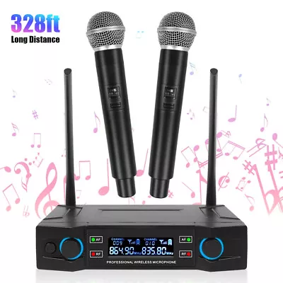 Professional 2 Channel UHF Wireless Dual Microphone Cordless Handheld Mic Syste • $34.99