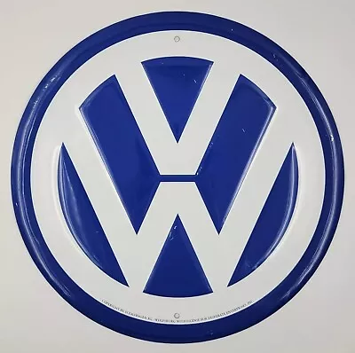 Rare VW VOLKSWAGEN AG LOGO METAL SIGN WOLFSBURG TIN 12  Diameter Blue And White • $27