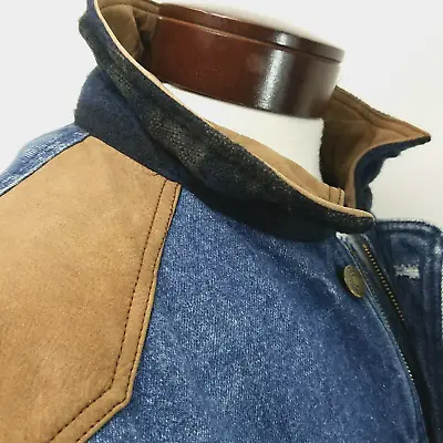HUNT CLUB Barn Coat Jacket Zipper/Button Heavy Denim W/ Leather Trim Men's XL * • $72.47