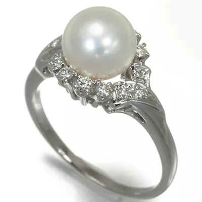 Auth MIKIMOTO Ring Akoya Pearl 8.0mm Diamond US7 950 Platinum • $661.68