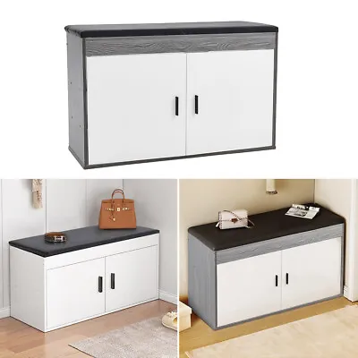 Shoe Storage Rack Bench PU Padded Seat Cushion Cabinet Organizer With 2 Drawers • £52.95