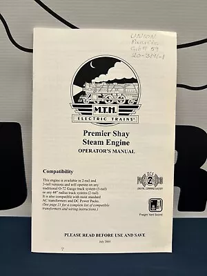 Mth Premier Shay Steam Engine W/ Protosound 2 Manual • $4.99