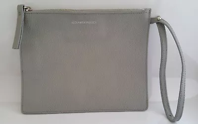 ALEXANDER McQUEEN Authentic Gray Pebbled Leather Shopper Tote Bag Wristlet Pouch • $174.98