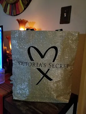 Victoria's Secret Black & Gold Sparkly Glitter Canvas Large Weekender Tote Bag • $25