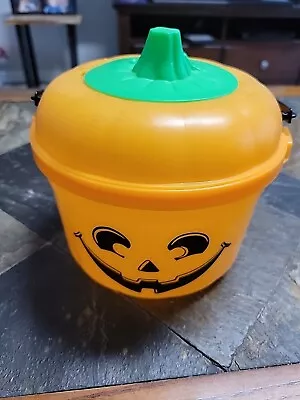 McDonalds 1991 Orange Pumpkin  Halloween Bucket  Happy Meal Pail W Lid  NICE • $17