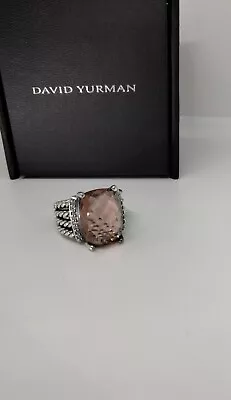 David Yurman Sterling Silver Wheaton 12x16mm Morganite & Diamond Ring Size 8. • $172