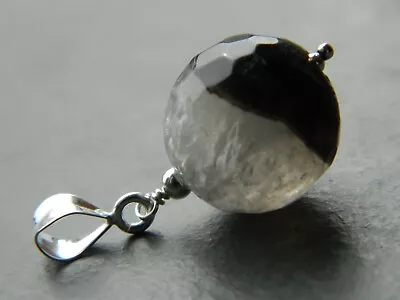 Natural Gemstone Large Black & White Agate Quartz & 925 Sterling Silver Pendant • £7.50