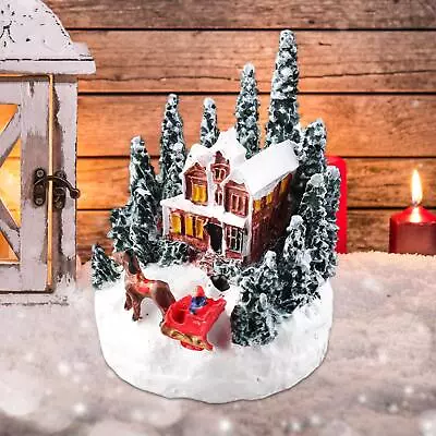 Christmas Snow Scene Village Light Up House Resin Miniature Desk Decorations • £6.41