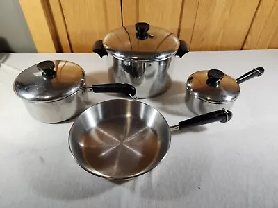 Vtg. 7 Piece Set Revere Ware Sauce Pan Pot Skillet All Stainless Steel W/ Lids • $50