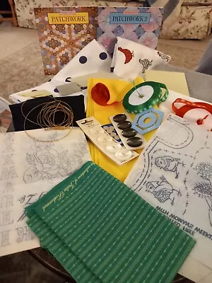 Patchwork Bks Various Pieces Of Materials Templates Stencils Buttons Ribbons  • £4