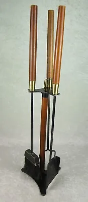 4 Piece Seymour Fireplace Tools Vintage Mid Century Danish Modern Metal Walnut • $245