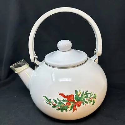 Vintage Pfaltzgraff Christmas Heritage 2 Qt Porcelain Enamel Metal Tea Kettle • £11.53