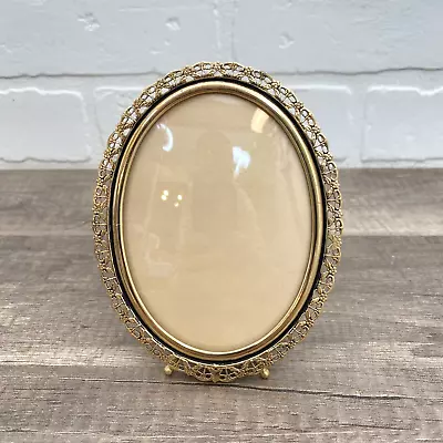 VTG Convex Glass Oval Victorian Gold Toned Metal Ornate Picture Frame Standing • $29.99