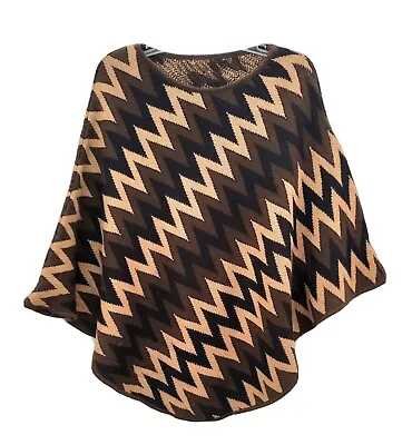 Missoni Poncho Heavy Knit Beige Brown Black Wool Blend Zig Zag Italy OS NWT Rare • $179.99