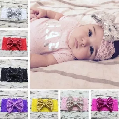 Baby Girls Toddler Kids Lace Sequin Bow Headband Hair Band Accessories Headwear • $10.35