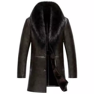 Mens Windproof Warm Leather Coat Fur Collar Single-breasted Jackets Winter @ • $229.72