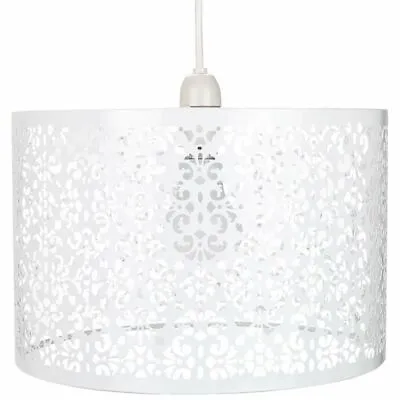 Marrakech Designed Large White Metal Pendant Light Shade With Floral Decorati... • £29.50