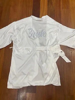 Victoria's Secret Bride Bridal Robe Satin Feel White Blue Rhinestones Kimono • $13.95