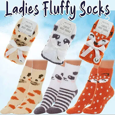 £5.99 • Buy Womens Fluffy Energy Saving Bed Animal Cosy Winter Socks With Grippers UK 4-8