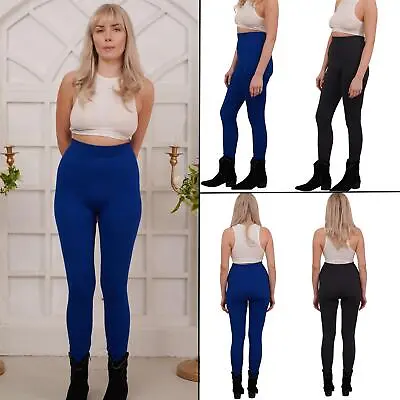 Womens Ladies Plain Stretchy Full Length Leggings Elasticated Waist Soft Fabric • £6.99