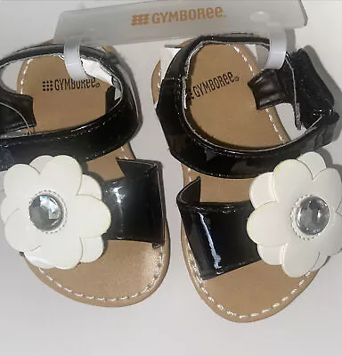 NWT Infants 03  Gymboree BEE CHIC Black/White Gem Faux Patent Leather SANDALS • $17.99