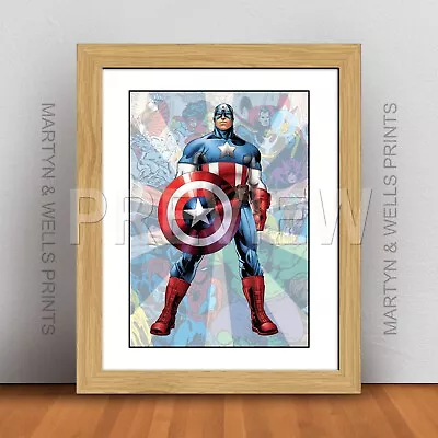 Avengers Print: Captain America. A4 Textured Canvas Paper. Framed Or Unframed. • £25.63