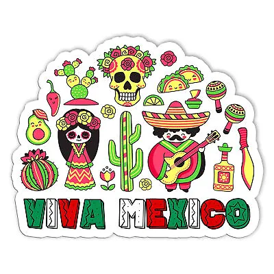 Viva Mexico Boy Girl Maracas Guitar Mexican Independence Vinyl Sticker Size 5in • $6.45