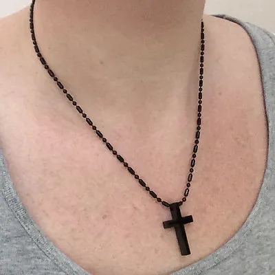 Mens Small Christian Black Cross Pendant Stainless Steel Religious Jewelry  • $19.99