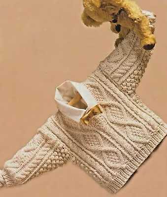 1173 Baby's Aran Style V-Neck Sweater 18-22  DK Vintage Knitting Pattern Reprint • £3.49