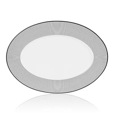 New Mikasa Oval Cheers Platter 16  Serving Plate White Black Stripes Bone China • $98.99