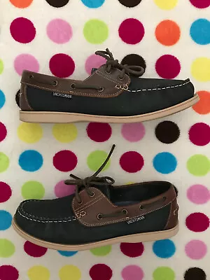 Mens Yachtsman By Seafarer Leather Navy And Brown Deck Boat Shoes Size Uk 10 • £24.99