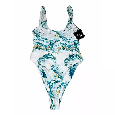 NWT Zaful Ocean Print Reversible One Piece Swimsuit Light Sea Green Size 4 • $20